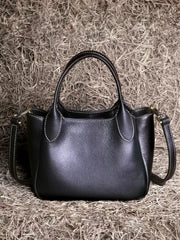 Full-Grain Leather Basket Tote – Women’s Spacious Commuter Handbag with Top Handles