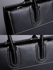 Women’s Leather Tote Briefcase – Spacious Handbag with Top Handles