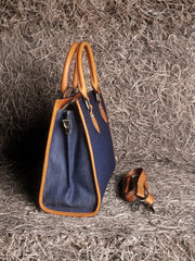 Large Capacity Denim Tote Bag for Women – Genuine Leather Handle Handbag