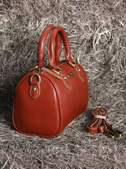 Elegant Leather Boston Pillow Bag – Women’s Full-Grain Small Tote & Crossbody Handbag