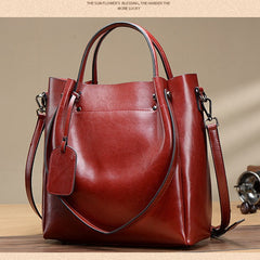 Women’s Oil Wax Leather Tote – Large Genuine Leather Shoulder & Crossbody Handbag