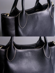 Full-Grain Leather Basket Tote – Women’s Spacious Commuter Handbag with Top Handles