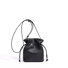 Soft Pebbled Leather Drawstring Bucket Bag