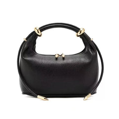Black Pebbled Faux Leather Mini Hobo Bag, Gold Hardware Top Handle Crossbody Purse