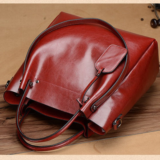 Women’s Oil Wax Leather Tote – Large Genuine Leather Shoulder & Crossbody Handbag