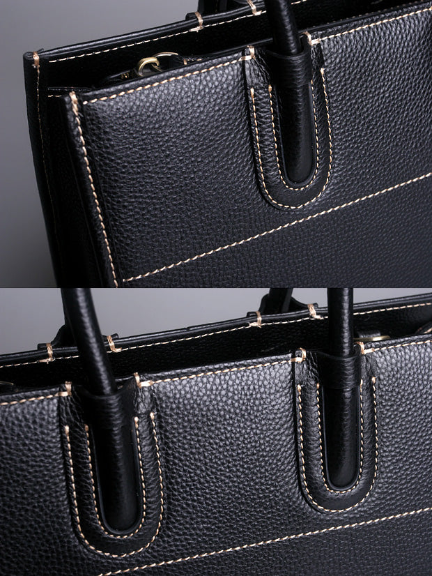 Women’s Leather Tote Briefcase – Spacious Handbag with Top Handles