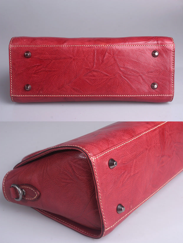 Elegant Leather Winged Tote – Women’s Full-Grain Handbag with Metal Top Handles & Compartments