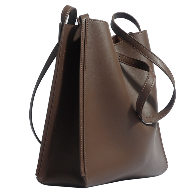 Vintage Leather Bucket Tote – Women’s Genuine Leather Large Shoulder & Crossbody Handbag
