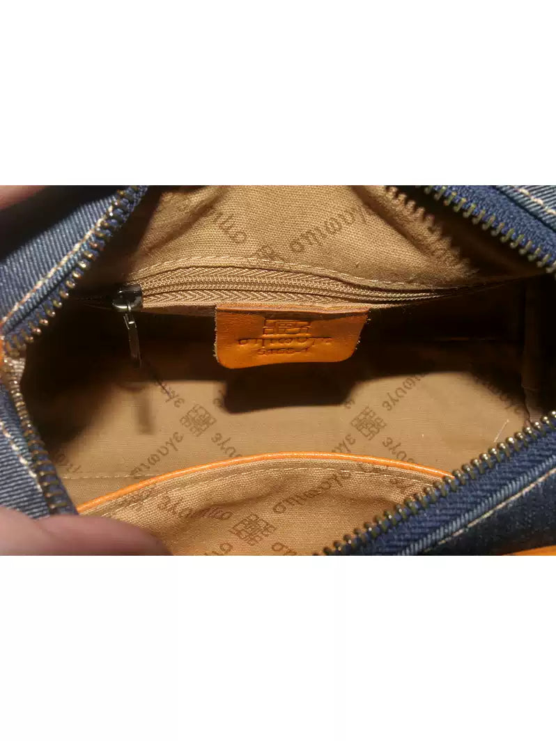 Denim Patchwork Leather Boston Bag – Women’s Small Genuine Leather Handbag