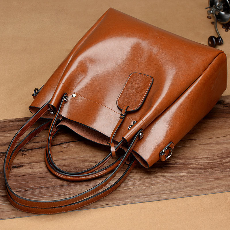 Women’s Oil Wax Leather Tote – Large Genuine Leather Shoulder & Crossbody Handbag
