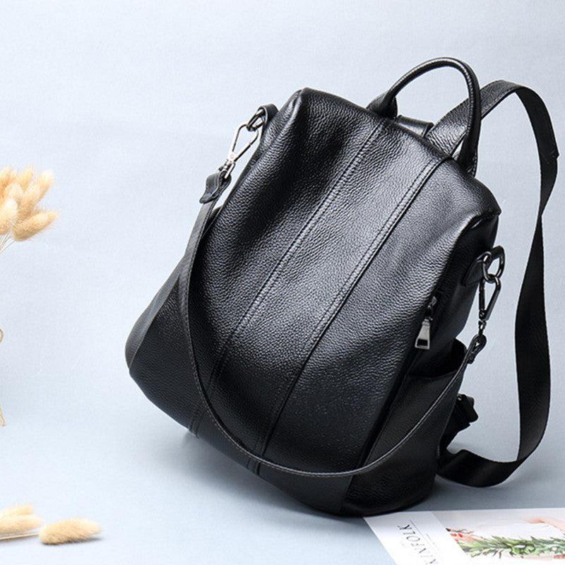 Solid Leather Backpack – Women’s Genuine Leather Bag with Hand-Stitched Detailing