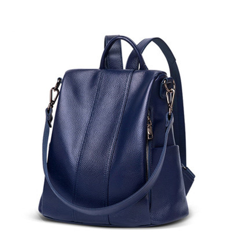 Solid Leather Backpack – Women’s Genuine Leather Bag with Hand-Stitched Detailing
