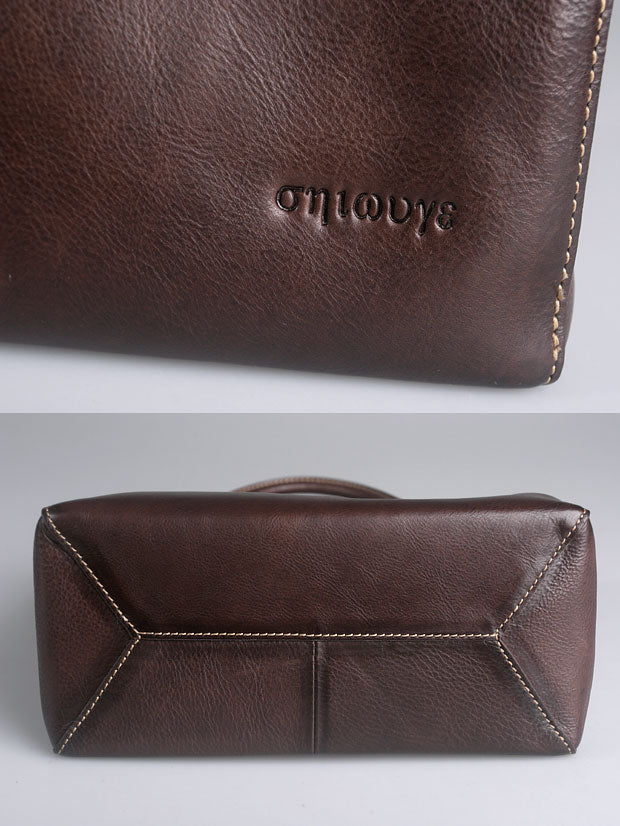 Elegant Leather Tote Bag – Women’s Full-Grain Handbag with Multiple Compartments & Shoulder Strap