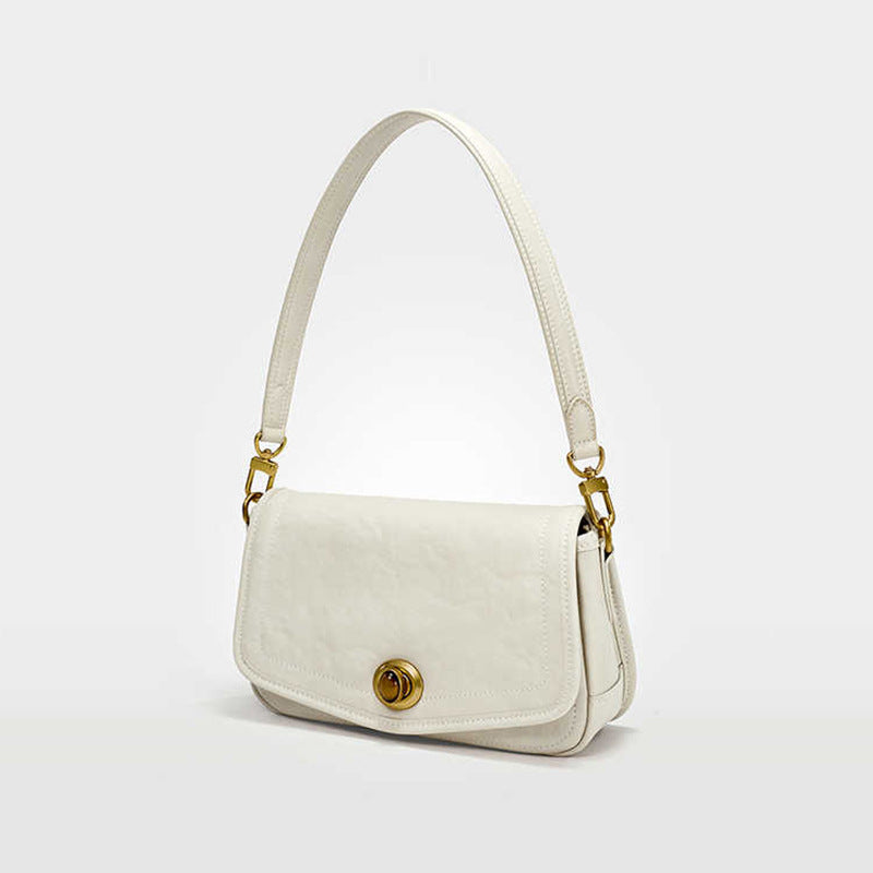 French Leather Baguette Bag – Women’s Chic Small Genuine Leather Shoulder Handbag