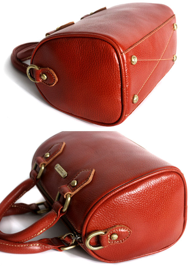 Elegant Leather Boston Pillow Bag – Women’s Full-Grain Small Tote & Crossbody Handbag
