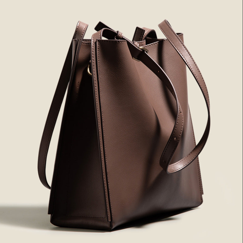 Vintage Leather Bucket Tote – Women’s Genuine Leather Large Shoulder & Crossbody Handbag