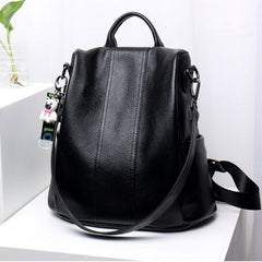 Solid Leather Backpack – Women’s Genuine Leather Bag with Hand-Stitched Detailing