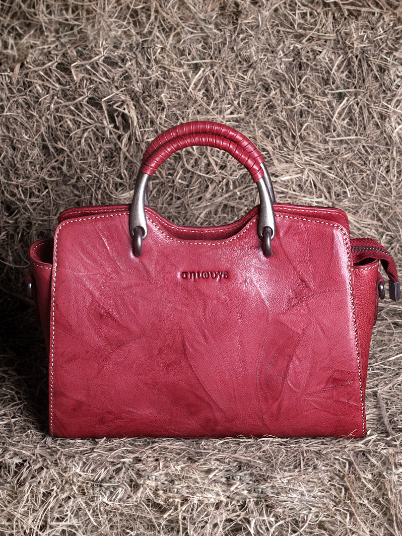 Elegant Leather Winged Tote – Women’s Full-Grain Handbag with Metal Top Handles & Compartments