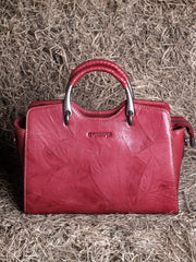 Elegant Leather Winged Tote – Women’s Full-Grain Handbag with Metal Top Handles & Compartments