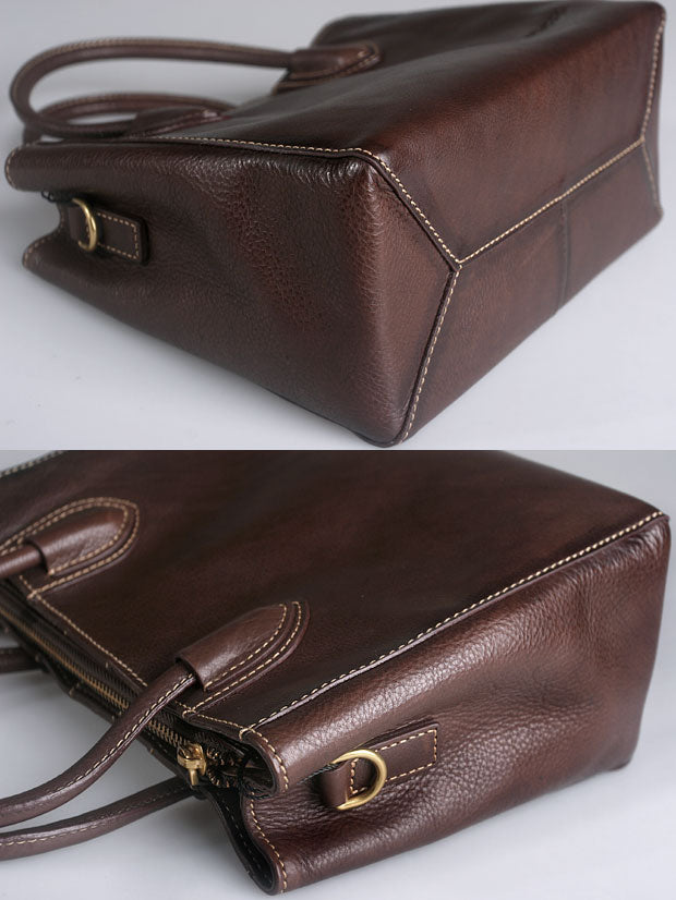 Elegant Leather Tote Bag – Women’s Full-Grain Handbag with Multiple Compartments & Shoulder Strap