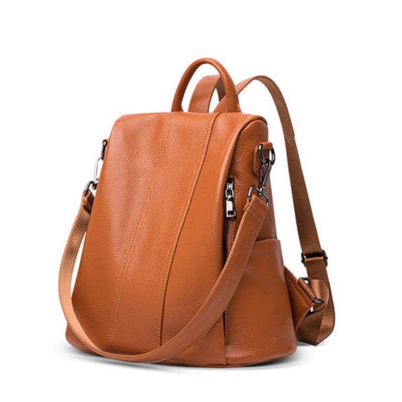 Solid Leather Backpack – Women’s Genuine Leather Bag with Hand-Stitched Detailing