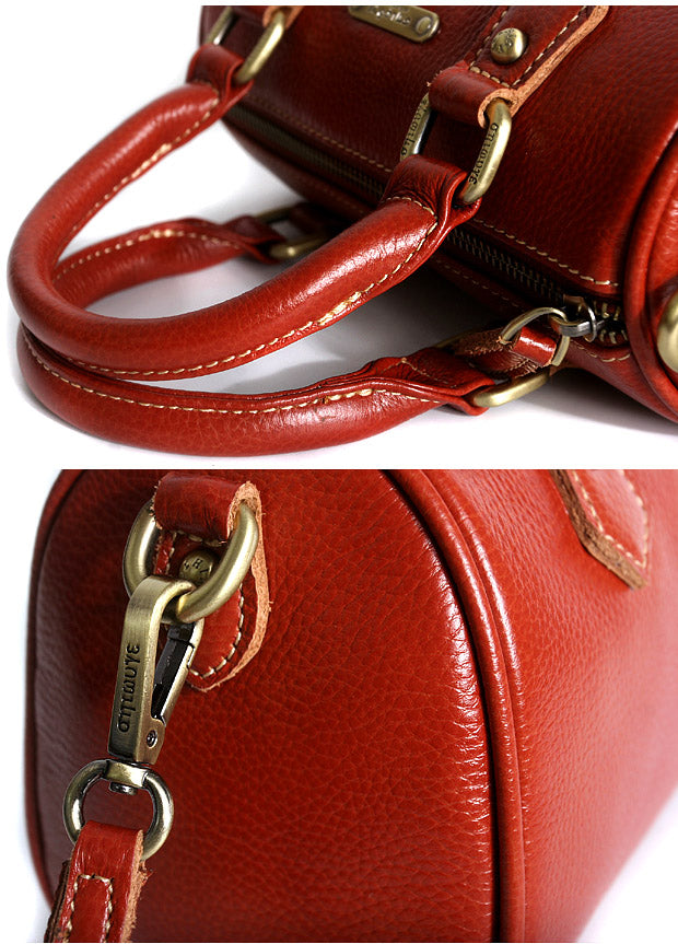 Elegant Leather Boston Pillow Bag – Women’s Full-Grain Small Tote & Crossbody Handbag