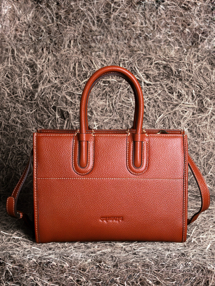 Women’s Leather Tote Briefcase – Spacious Handbag with Top Handles