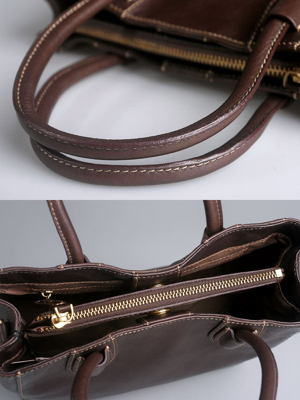 Elegant Leather Tote Bag – Women’s Full-Grain Handbag with Multiple Compartments & Shoulder Strap
