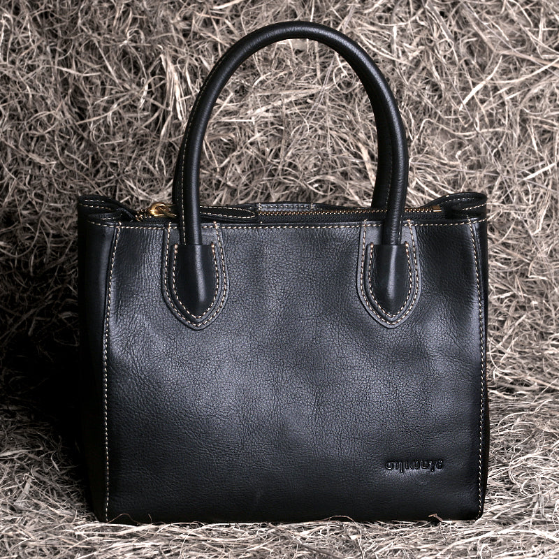 Elegant Leather Tote Bag – Women’s Full-Grain Handbag with Multiple Compartments & Shoulder Strap