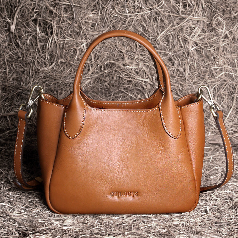Full-Grain Leather Basket Tote – Women’s Spacious Commuter Handbag with Top Handles
