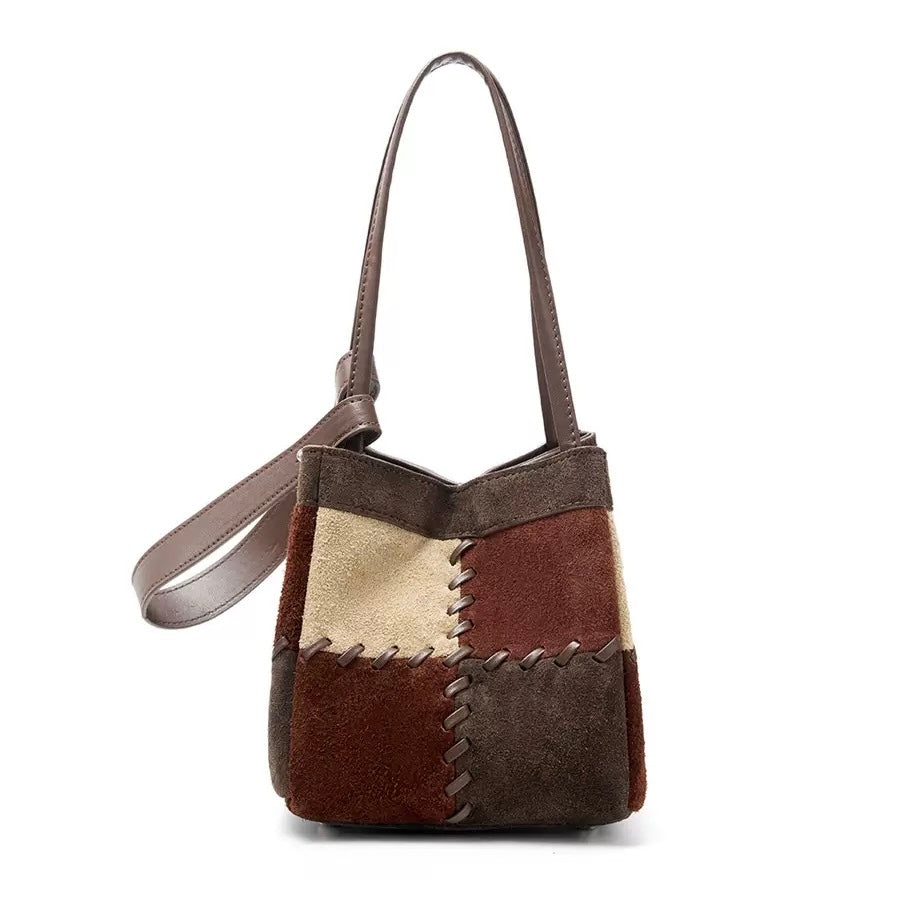 Vintage Patchwork Suede Mini Tote Bag