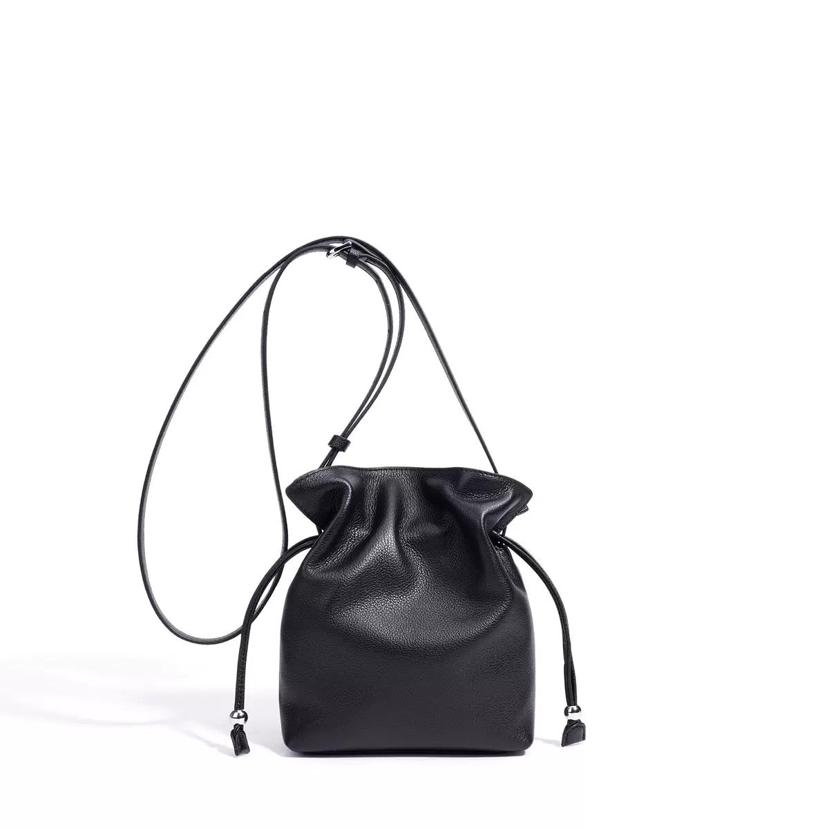 Soft Pebbled Leather Drawstring Bucket Bag