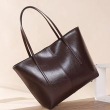 Elegant Genuine Leather Tote – Spacious Shoulder Bag for Daily Office Use